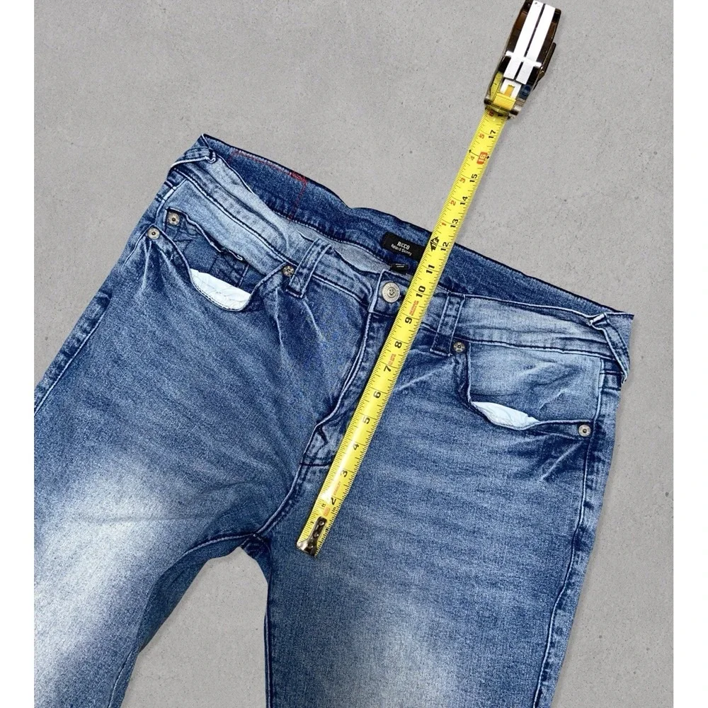 True Religion Rocco Relaxed Skinny Jeans Men's Size 38 Blue Paint Splatter Denim